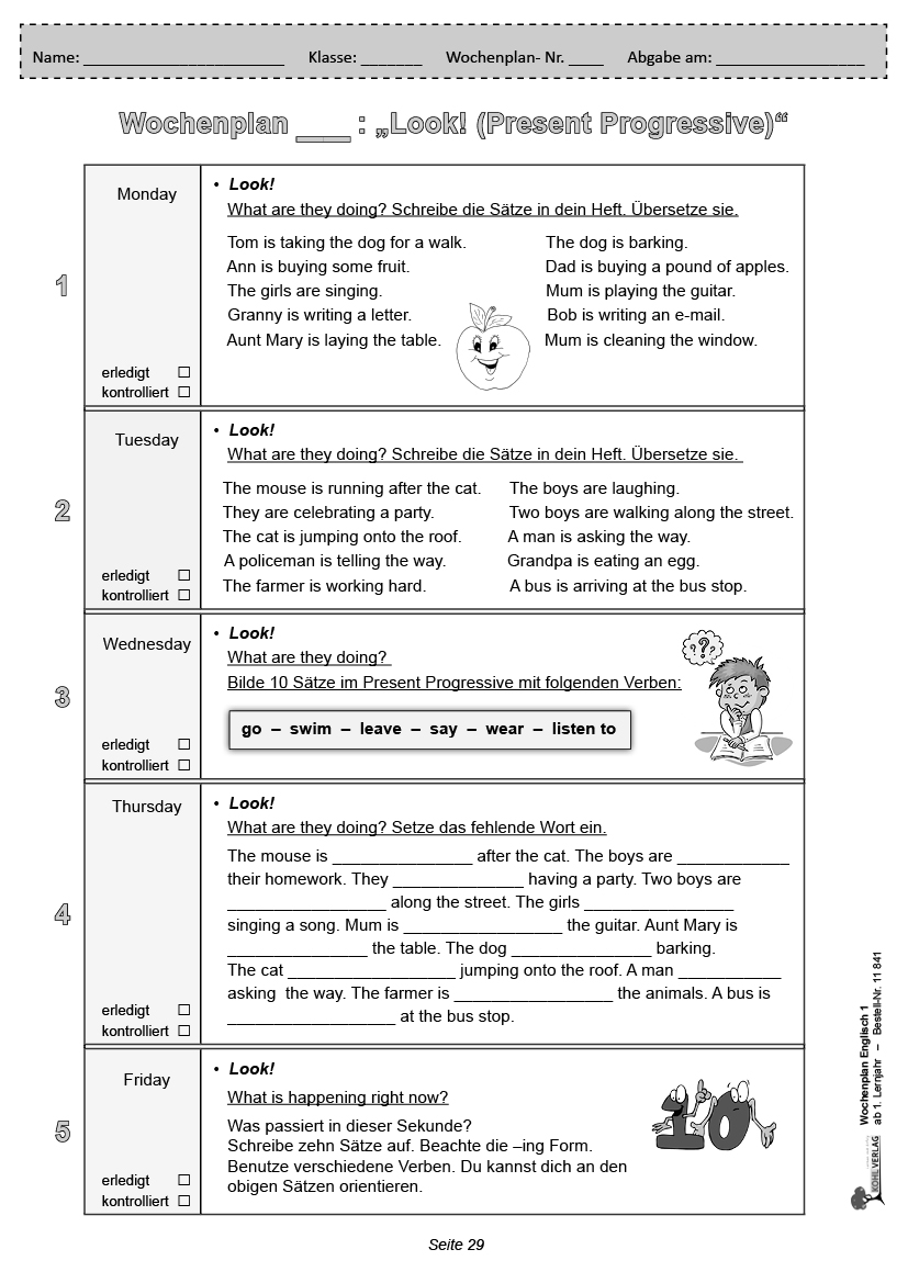 Wochenplan Englisch 1 / ab 1. Lernjahr