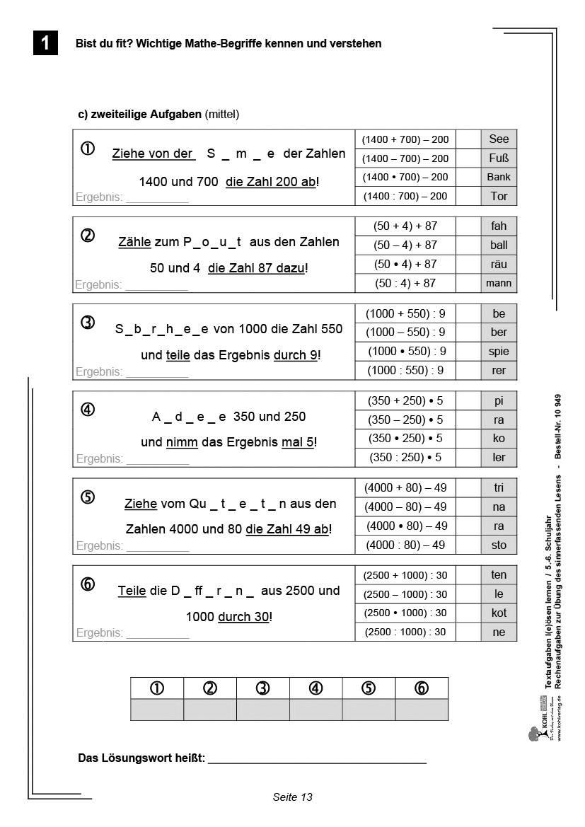 Textaufgaben lösen lernen / Klasse 5-6