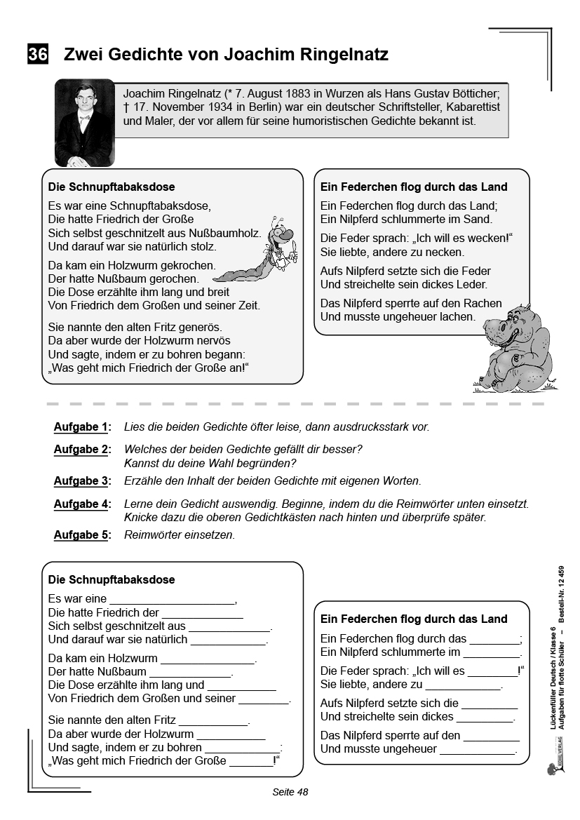 Lückenfüller Deutsch / Klasse 6 - Aufgaben für flotte Schüler