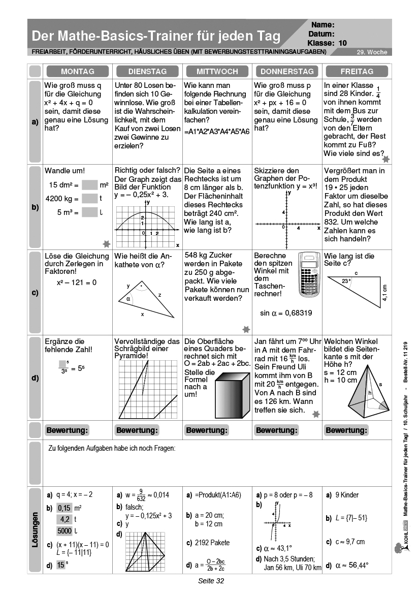 Mathe-Basics-Trainer / Klasse 10