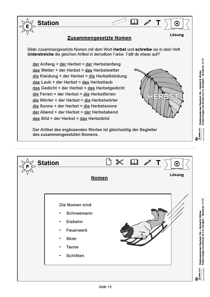 Stationenlernen Deutsch - Herbst & Winter / Klasse 3-4