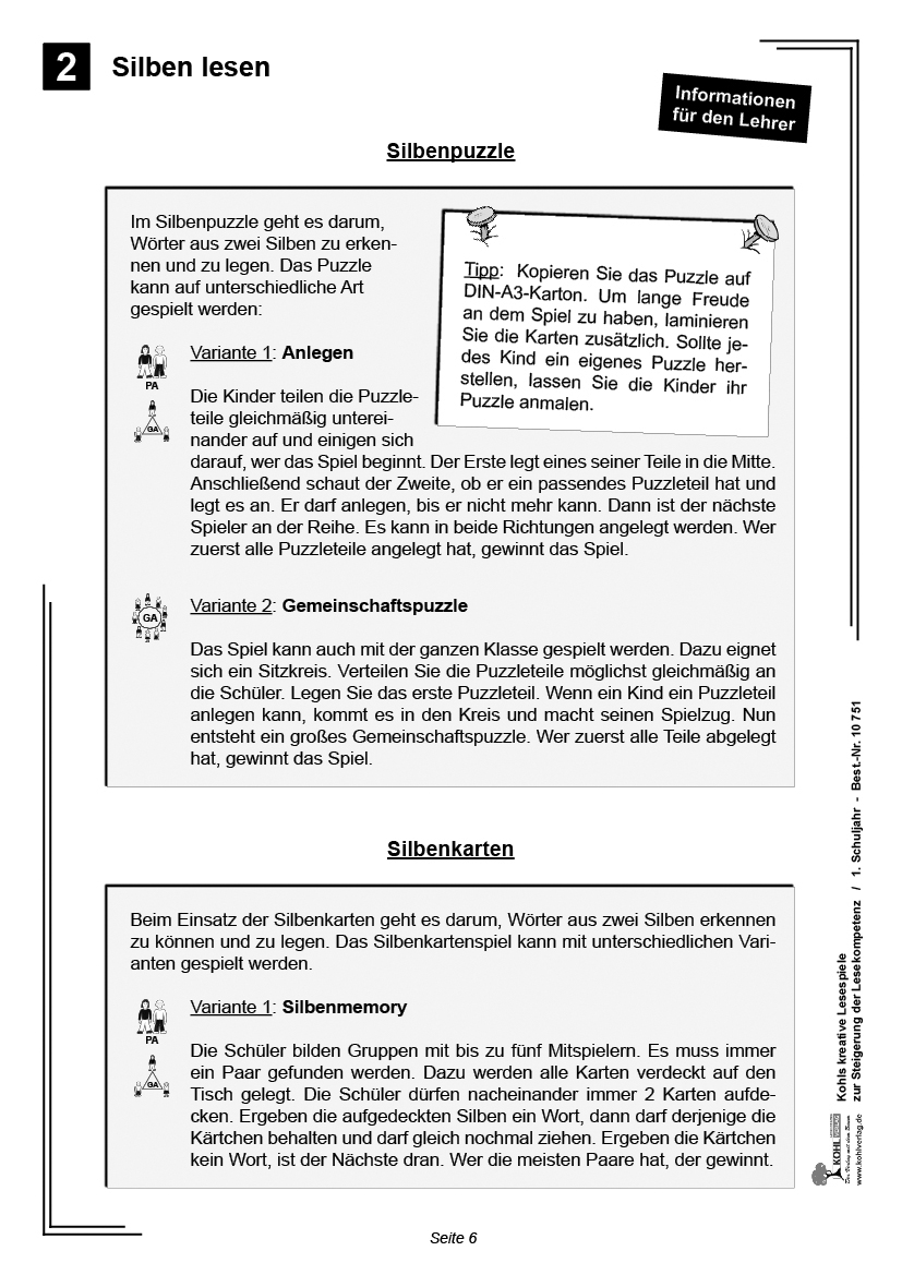 Kreative Lesespiele / Klasse 1