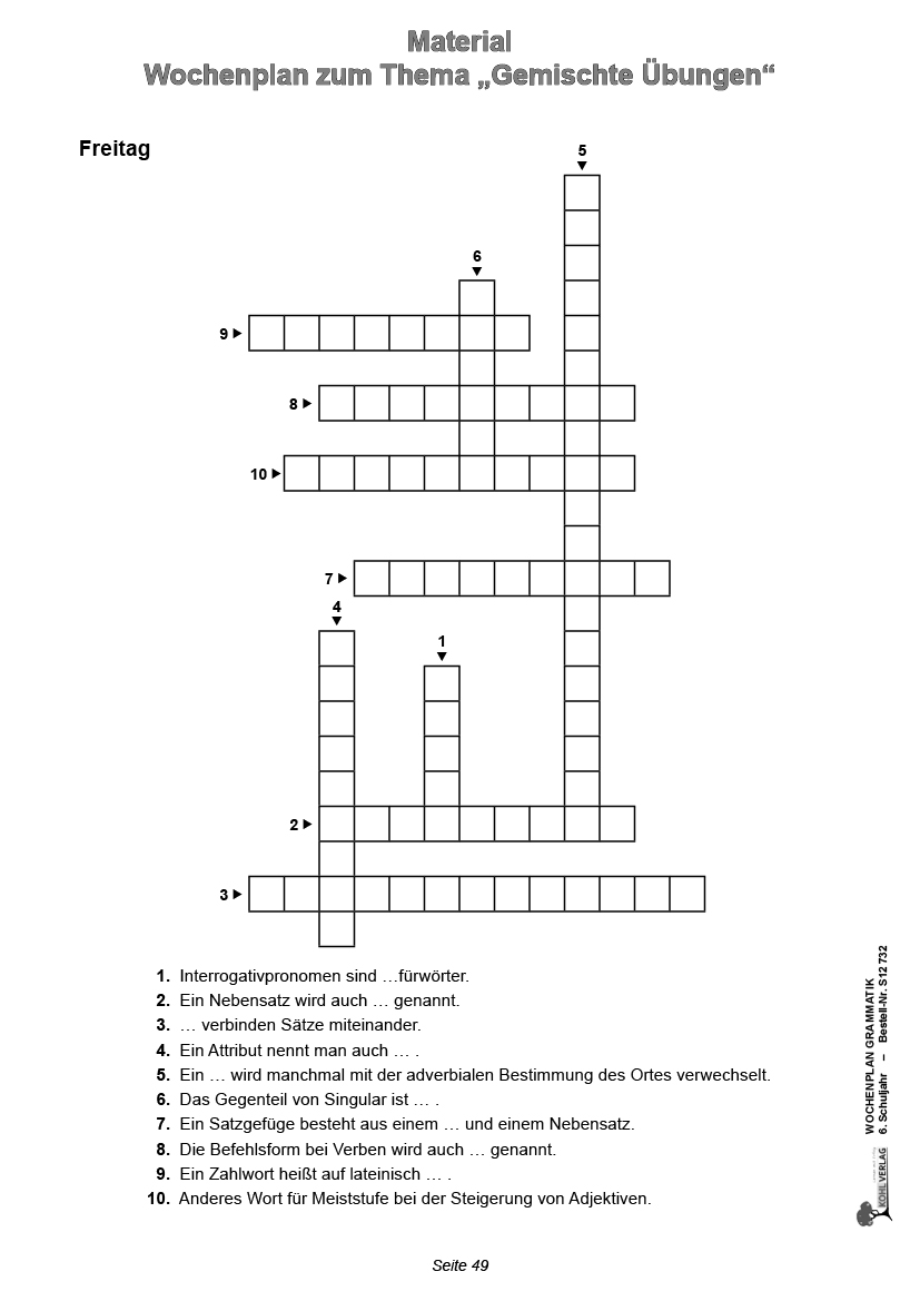 Wochenplan Grammatik / Klasse 6