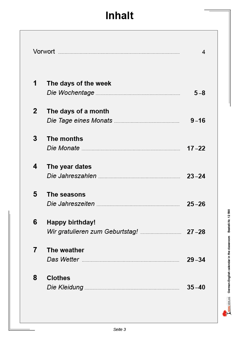 German-English calendar in the classroom