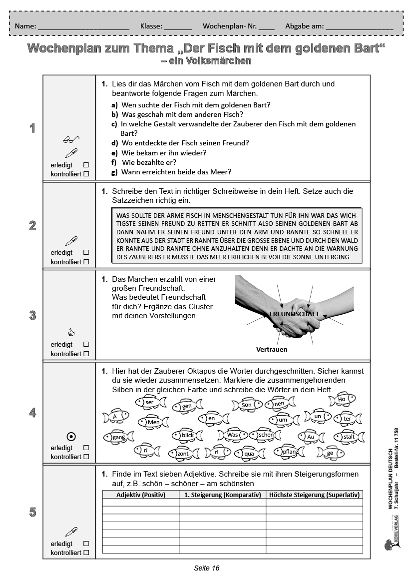 Wochenplan Deutsch / Klasse 7