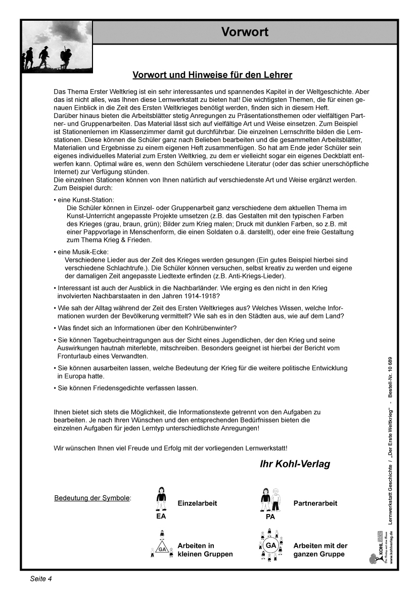 Lernwerkstatt "Stellungskrieg" - Der Erste Weltkrieg Lernwerkstatt "Stellungskrieg" - Der Erste Weltkrieg