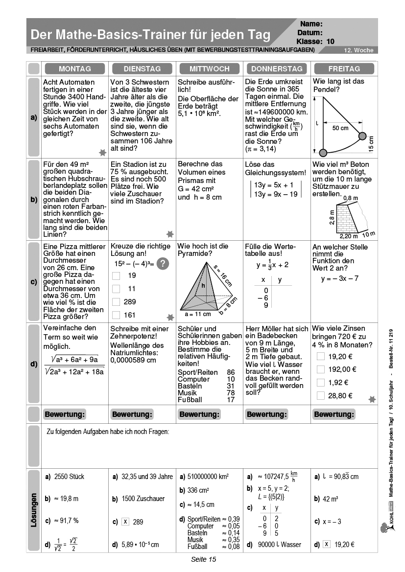 Mathe-Basics-Trainer / Klasse 10