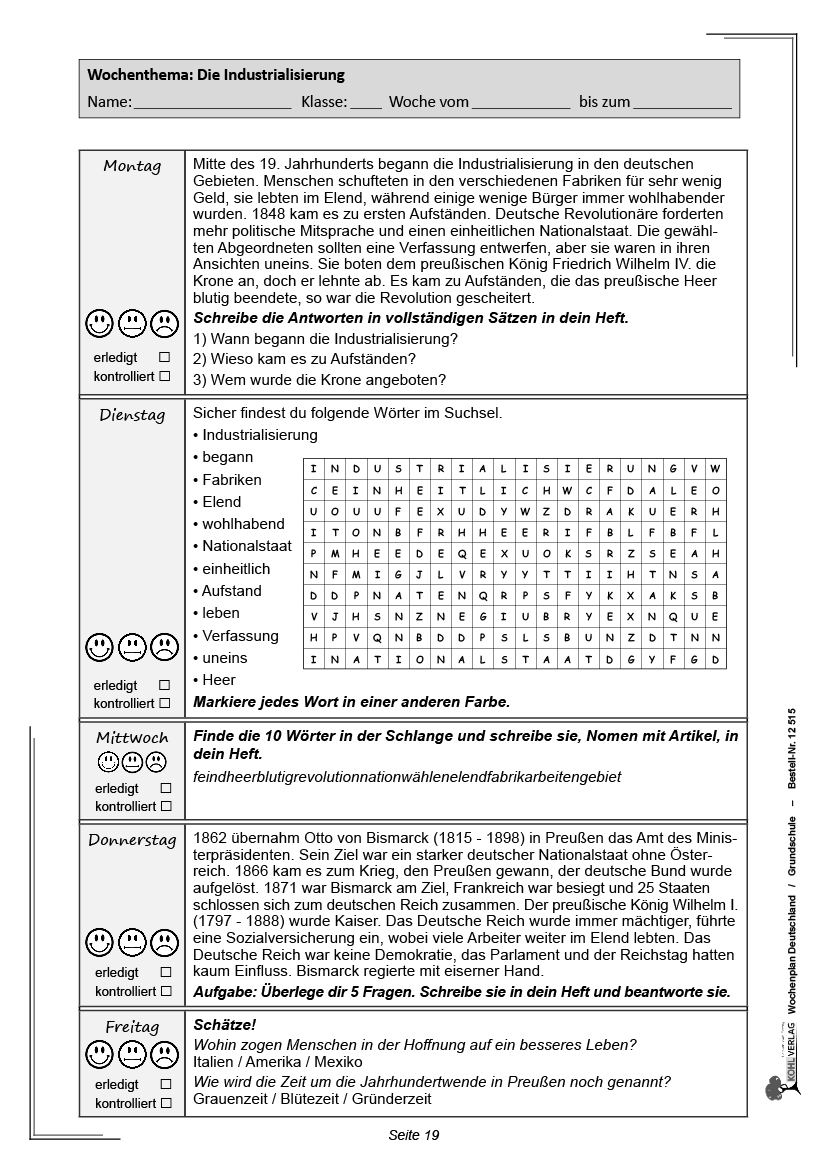 Wochenplan Deutschland