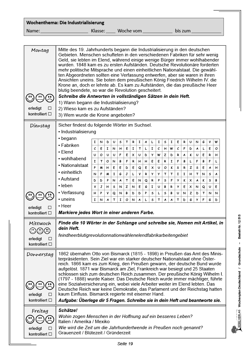 Wochenplan Deutschland