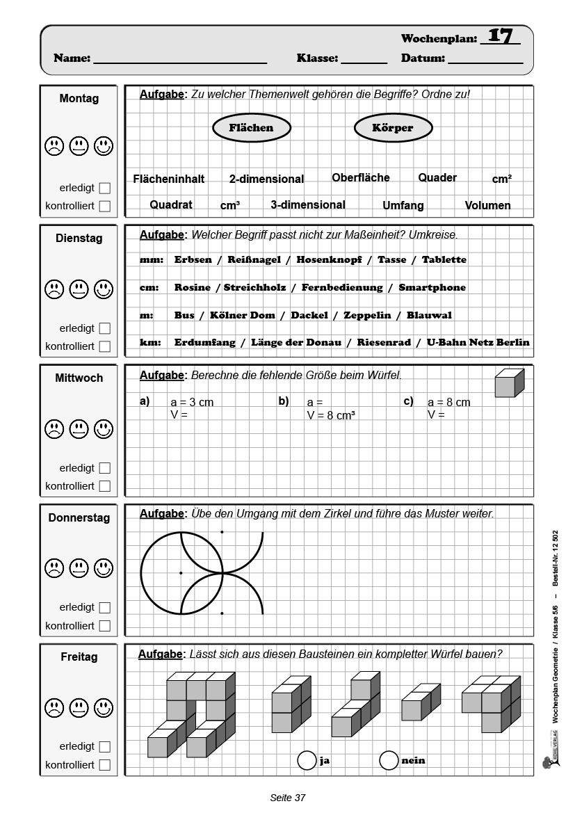 Wochenplan Geometrie / Klasse 5-6