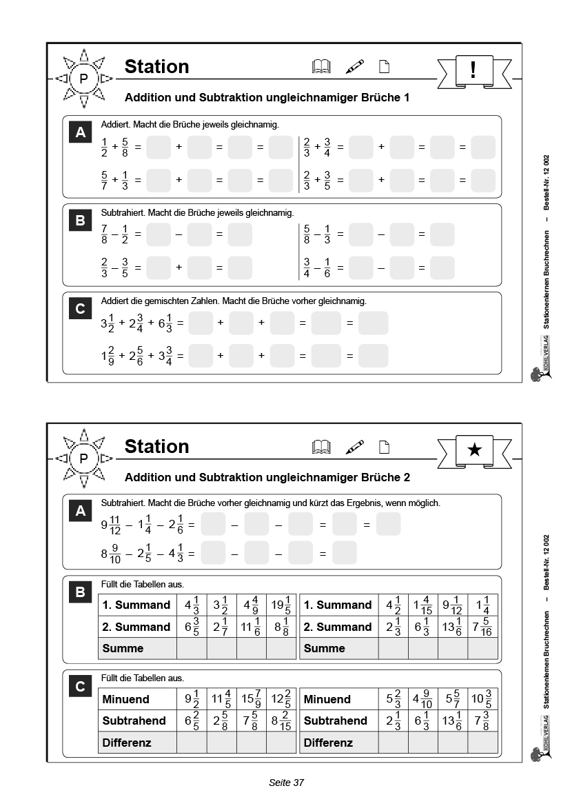 Stationenlernen Bruchrechnung