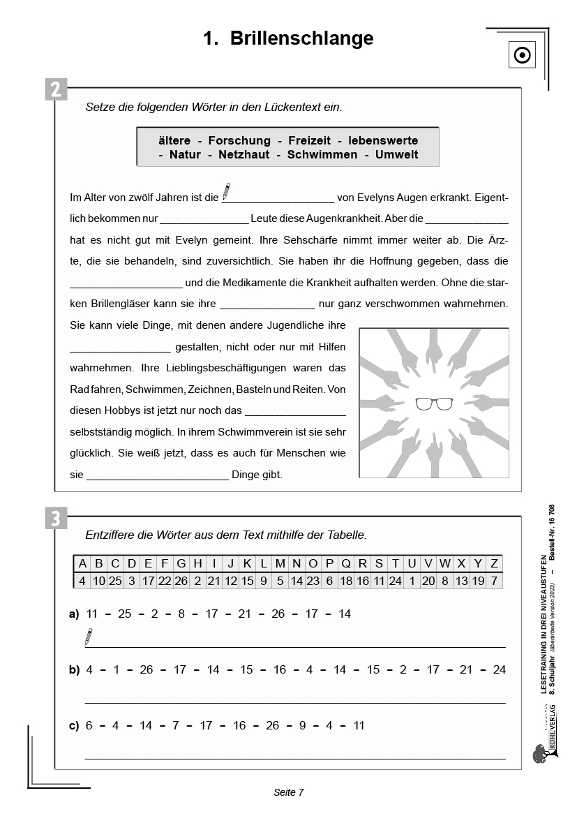 Lesetraining in drei Niveaustufen / Klasse 8