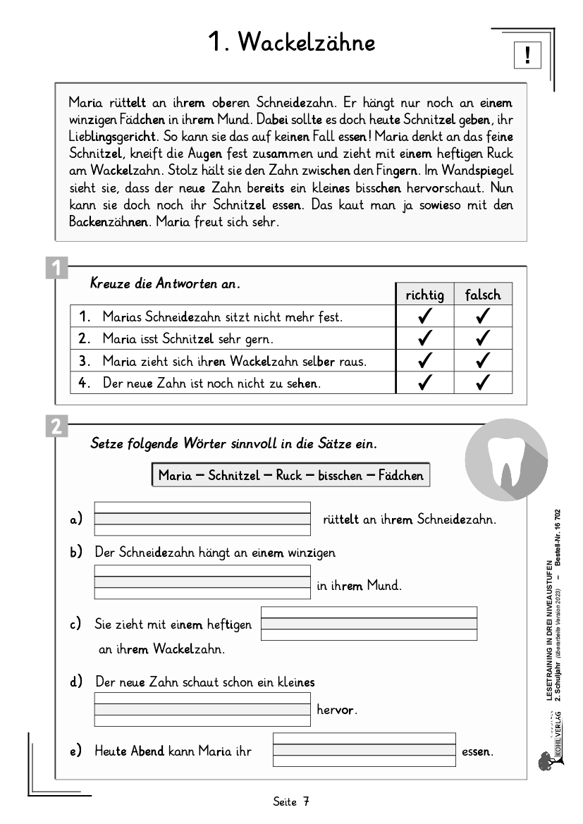 Lesetraining in drei Niveaustufen / Klasse 2
