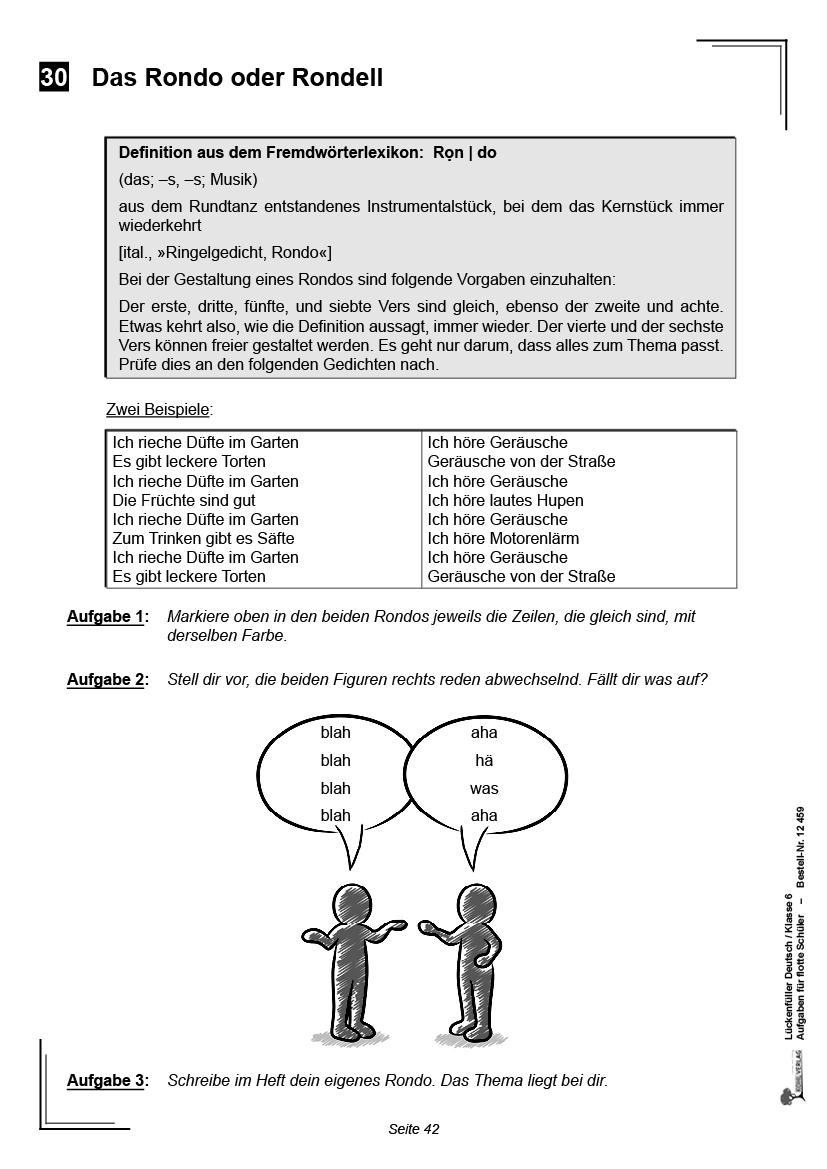 Lückenfüller Deutsch / Klasse 6