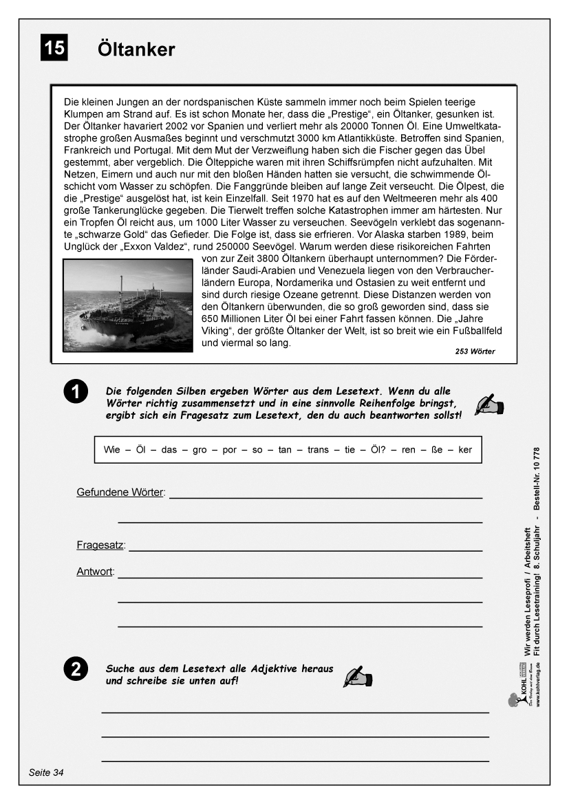 Wir werden Leseprofi - Arbeitsheft / Klasse 8