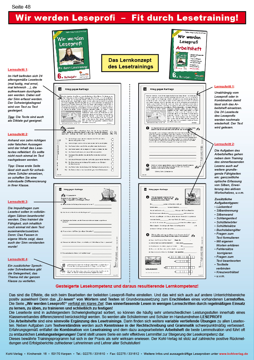 Wir werden Leseprofi - Arbeitsheft / Klasse 9-10