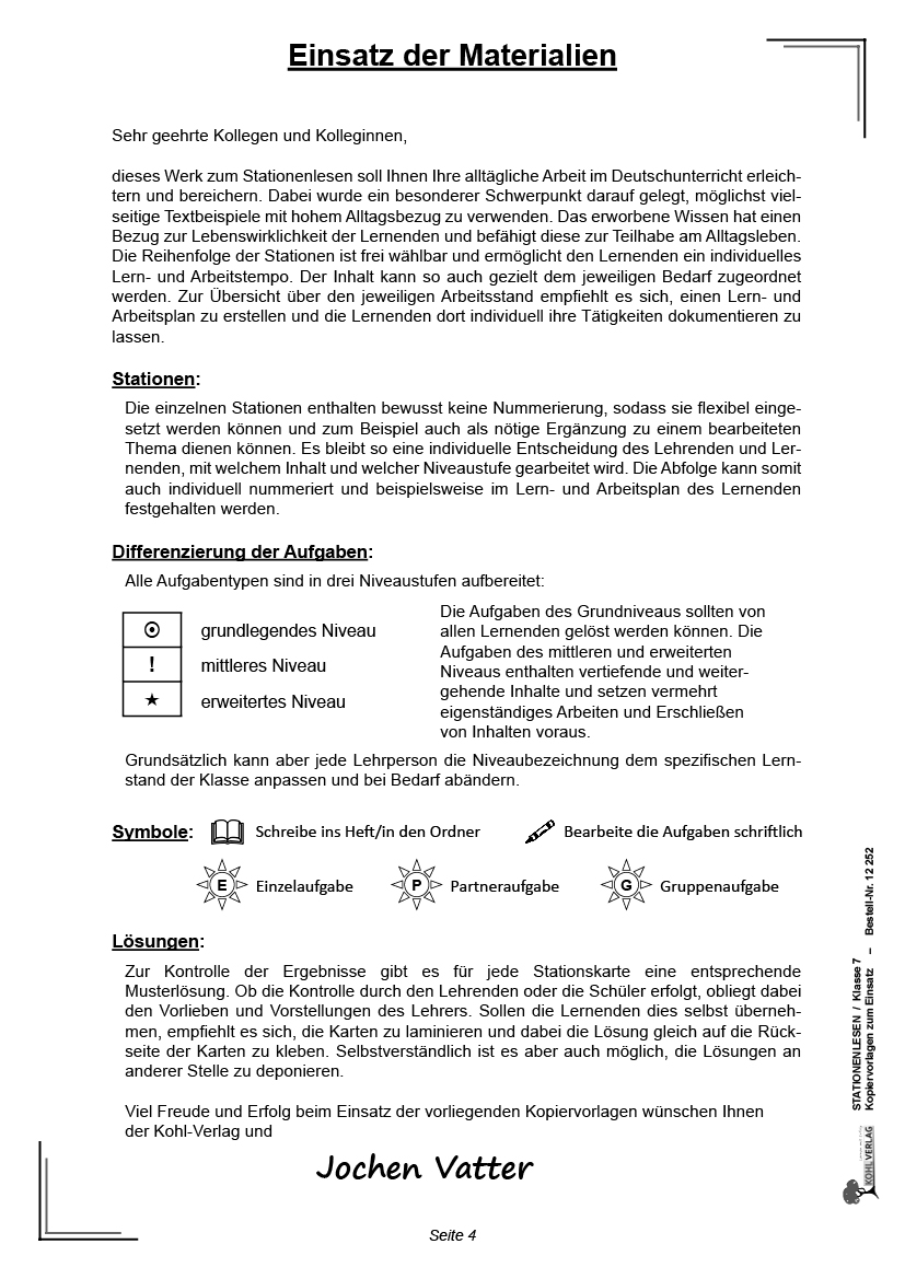 Stationenlesen Klasse 7