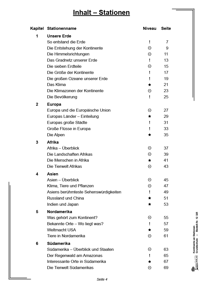 Kontinente an Stationen / Grundschule