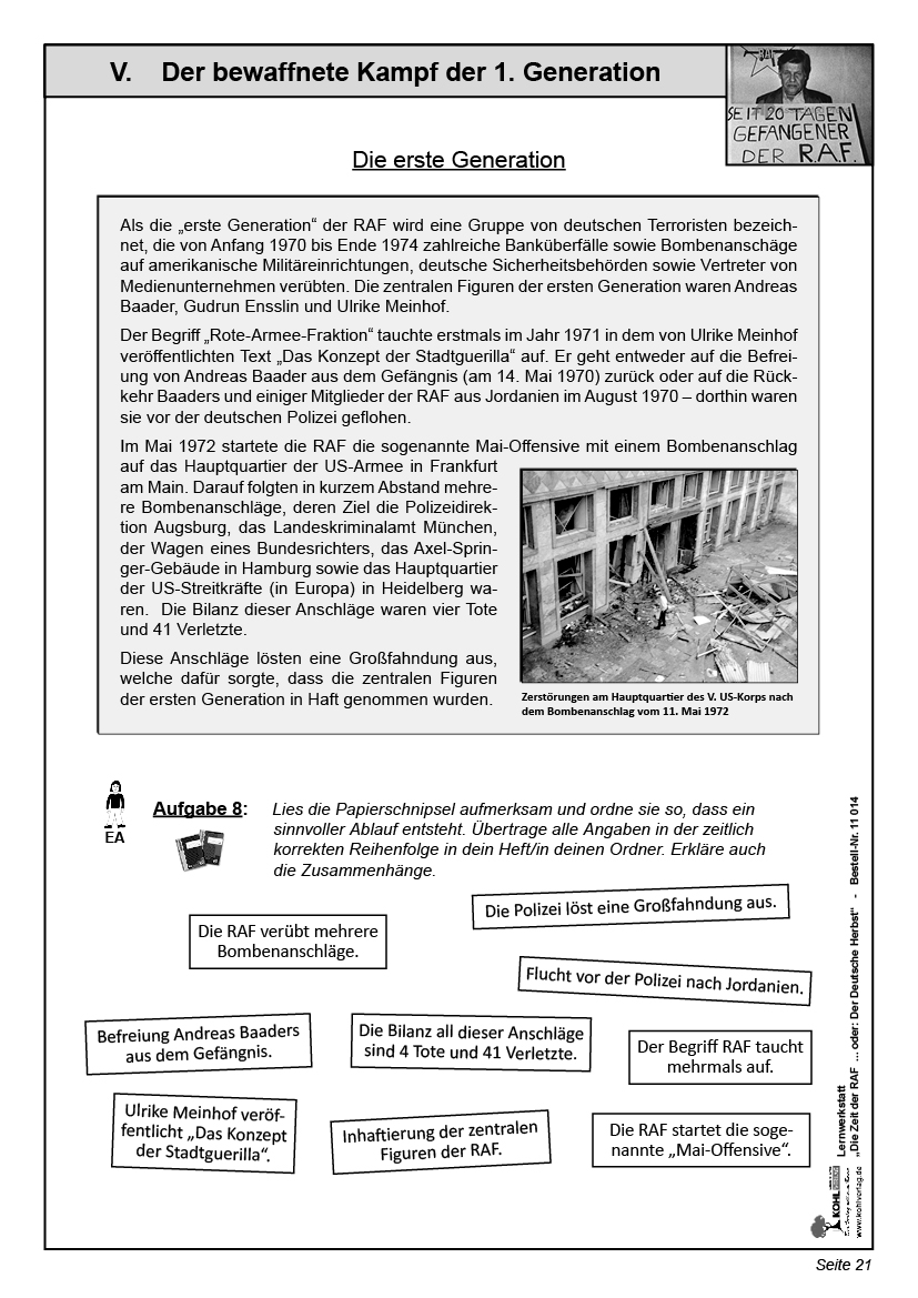 Lernwerkstatt Die Zeit der RAF Lernwerkstatt Die Zeit der RAF