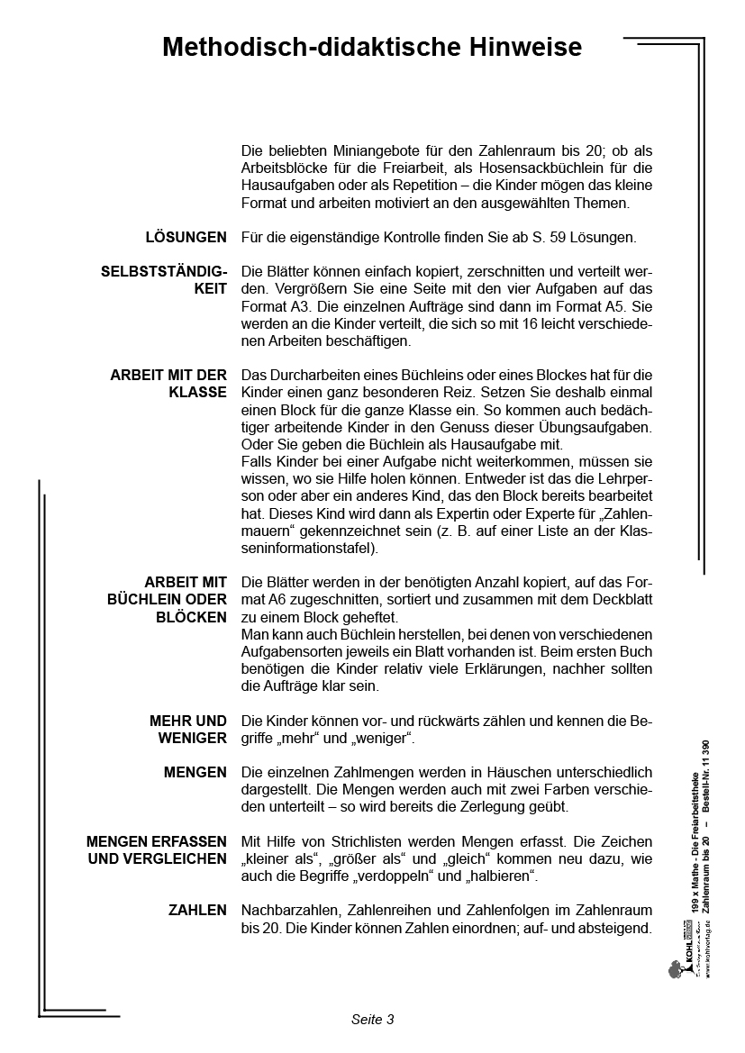 199x Mathe - Die Freiarbeitstheke - Zahlenraum bis 20