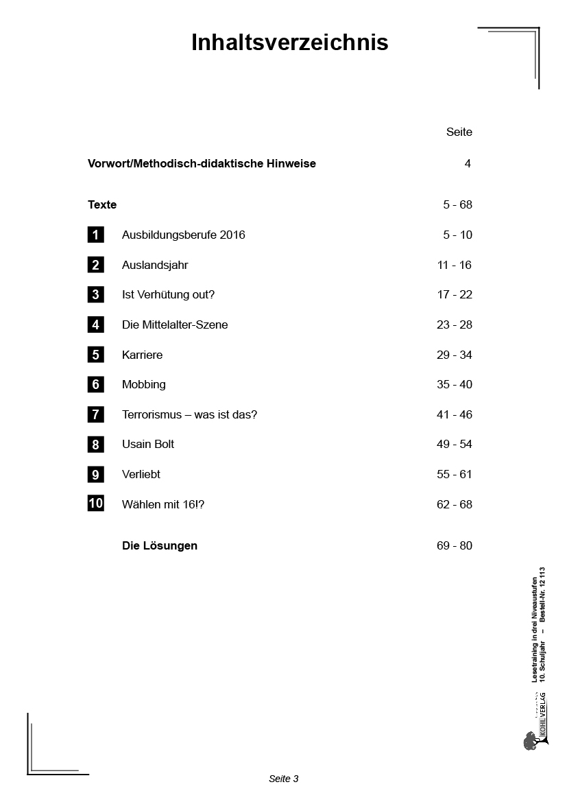 Lesetraining in drei Niveaustufen / Klasse 10