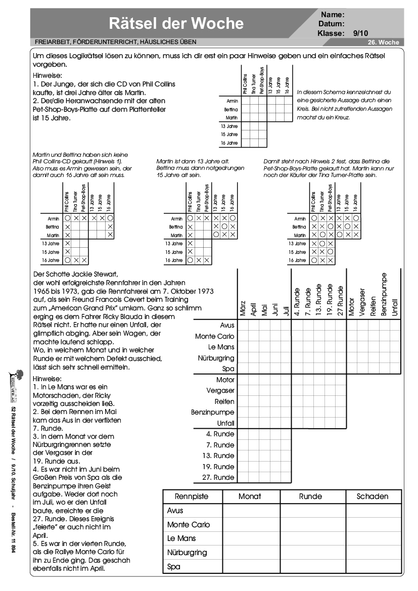 52 Rätsel der Woche / Klasse 9-10