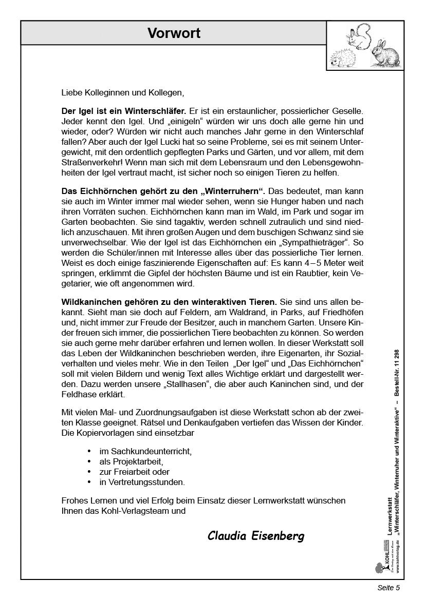 Lernwerkstatt Winterschläfer, Winterruher & -aktive - Igel, Eichhörnchen, Wildkaninchen & Co.