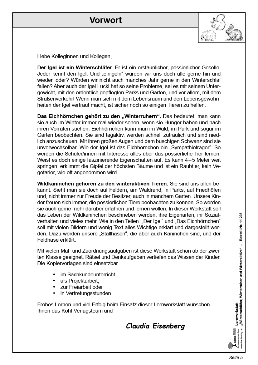 Lernwerkstatt Winterschläfer, Winterruher & -aktive Lernwerkstatt Winterschläfer, Winterruher & -aktive