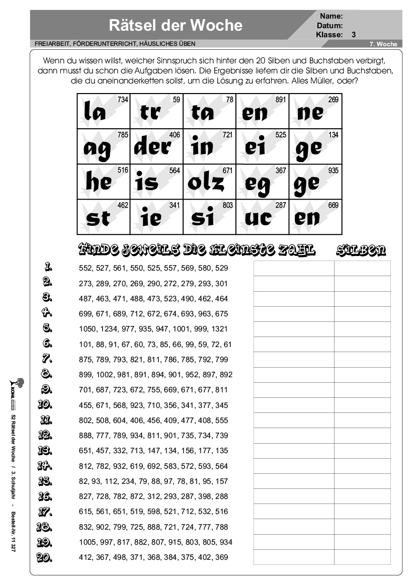 52 Rätsel der Woche / Klasse 3