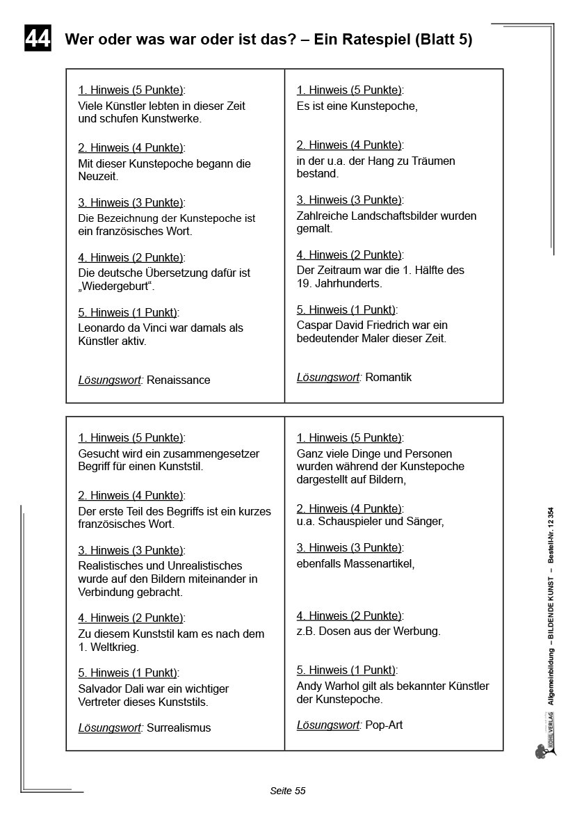 Allgemeinwissen fördern BILDENDE KUNST