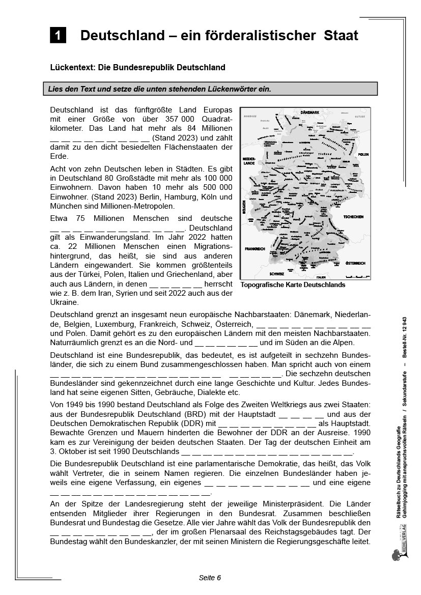 Rätselbuch zu Deutschlands Geografie