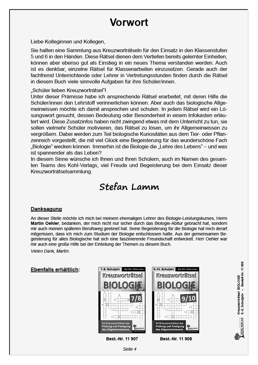 Kreuzworträtsel Biologie / Klasse 5-6