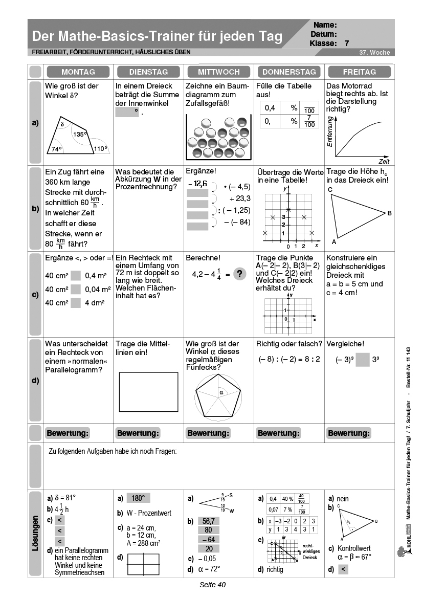 Mathe-Basics-Trainer / Klasse 7