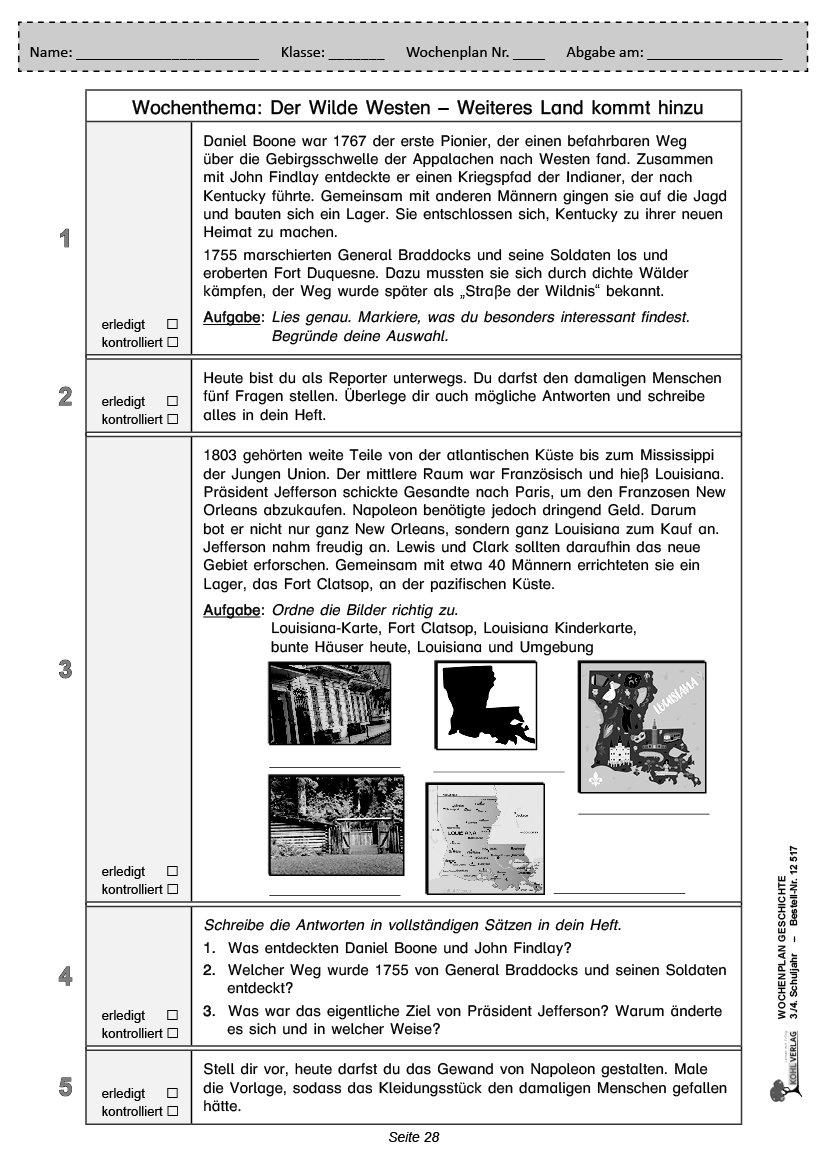 Wochenplan Geschichte