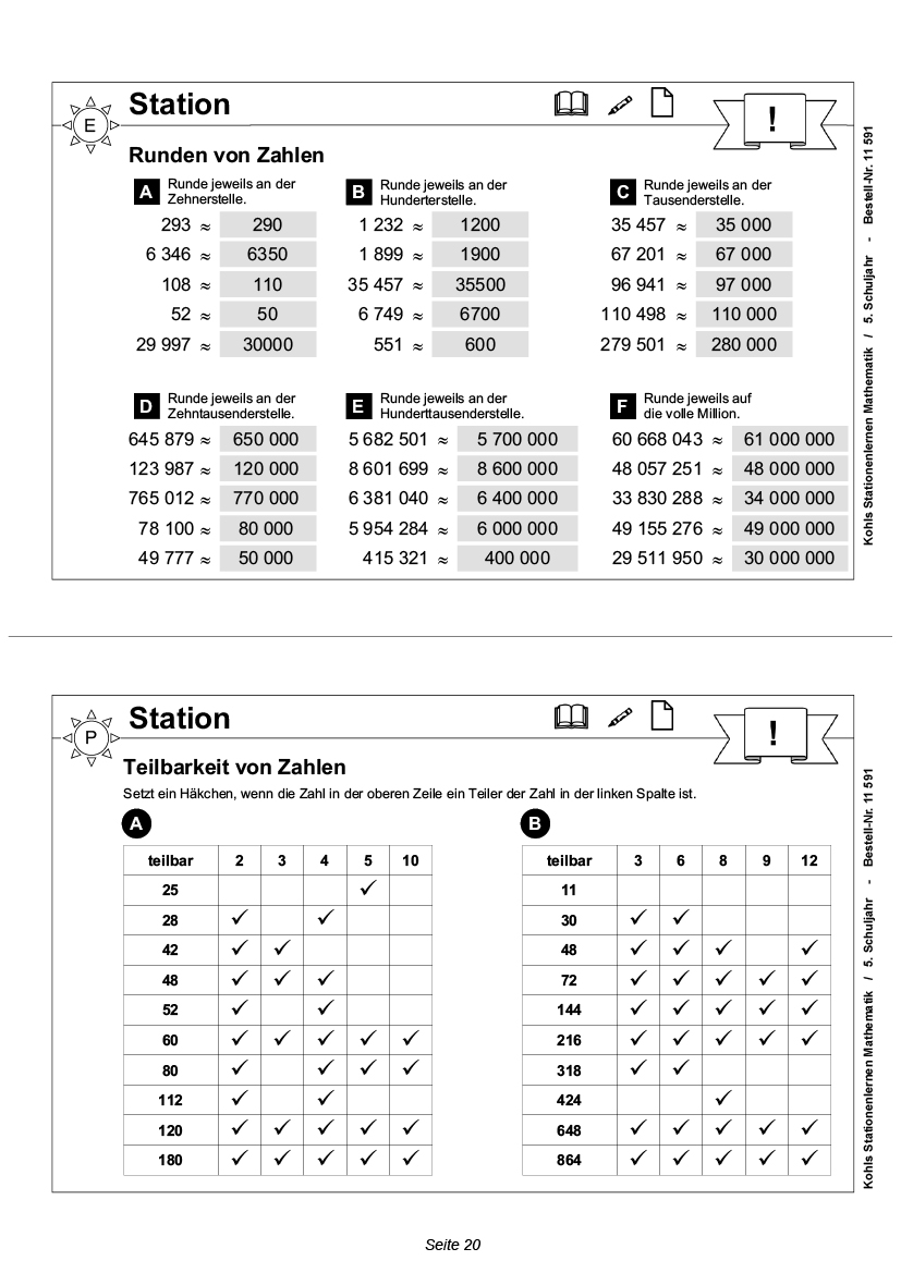 Stationenlernen Mathe / Klasse 5