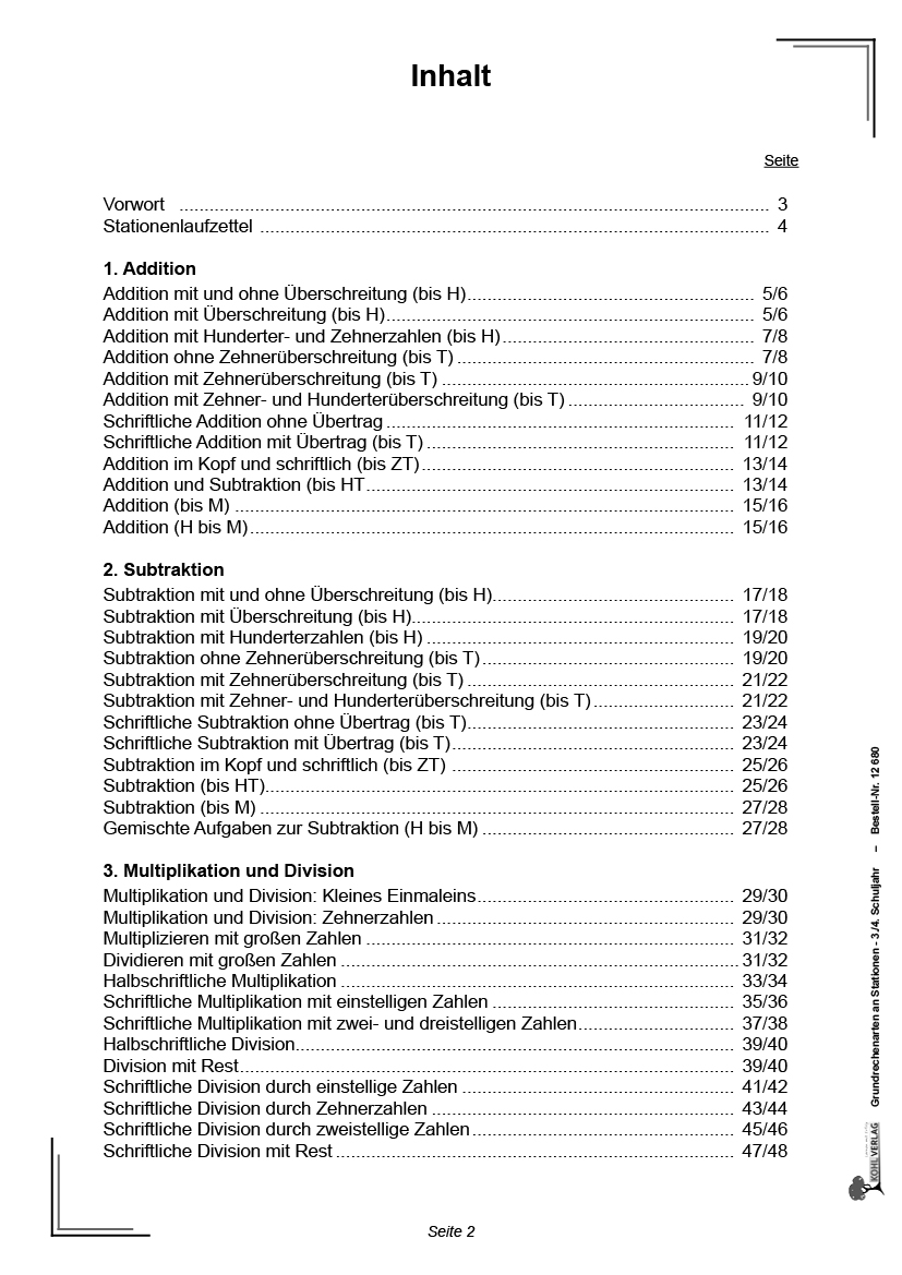 Grundrechenarten an Stationen / Klasse 3-4