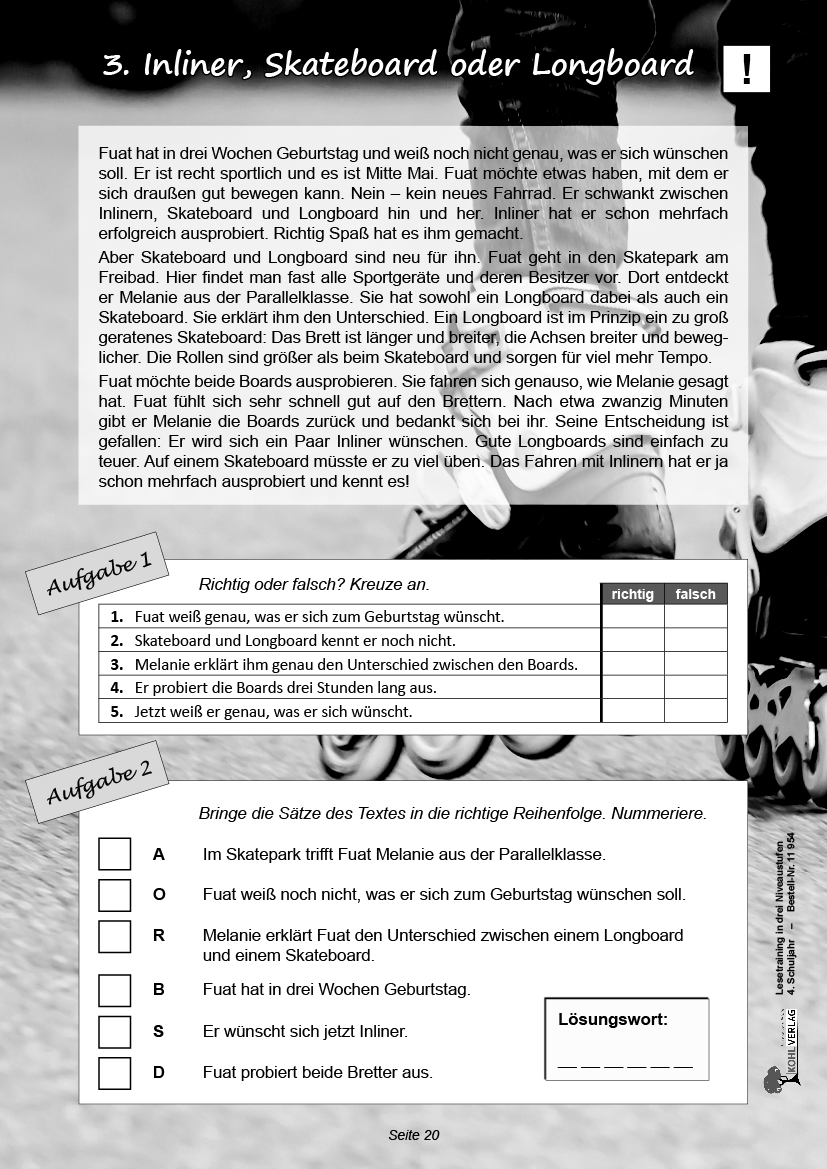 Lesetraining in drei Niveaustufen / Klasse 4