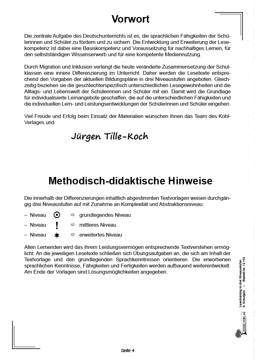 Lesetraining in drei Niveaustufen / Klasse 9