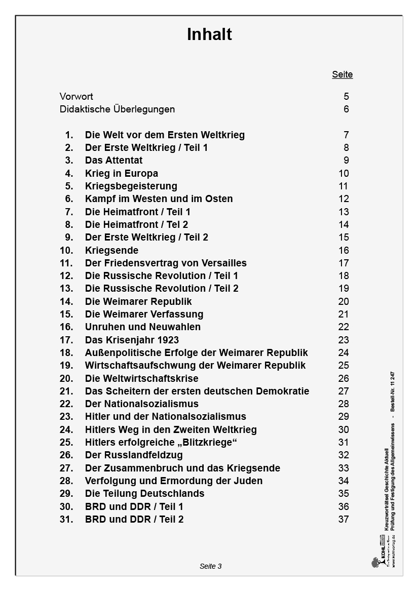 Kreuzworträtsel Geschichte / Von 1900 bis heute