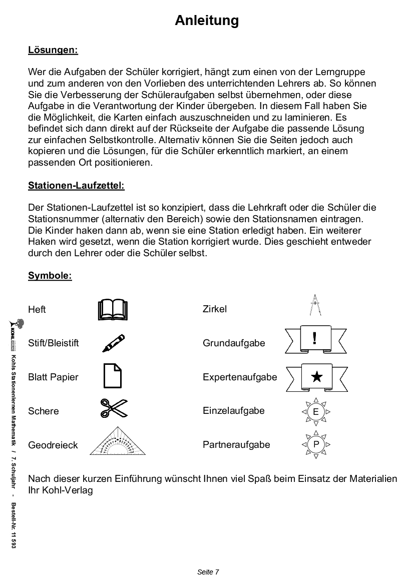 Stationenlernen Mathe / Klasse 7