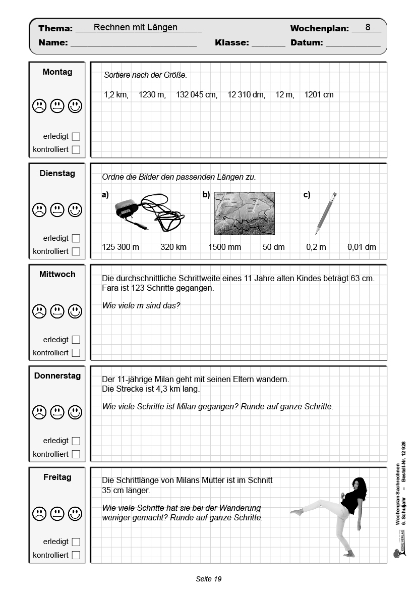 Wochenplan Sachrechnen / Klasse 6