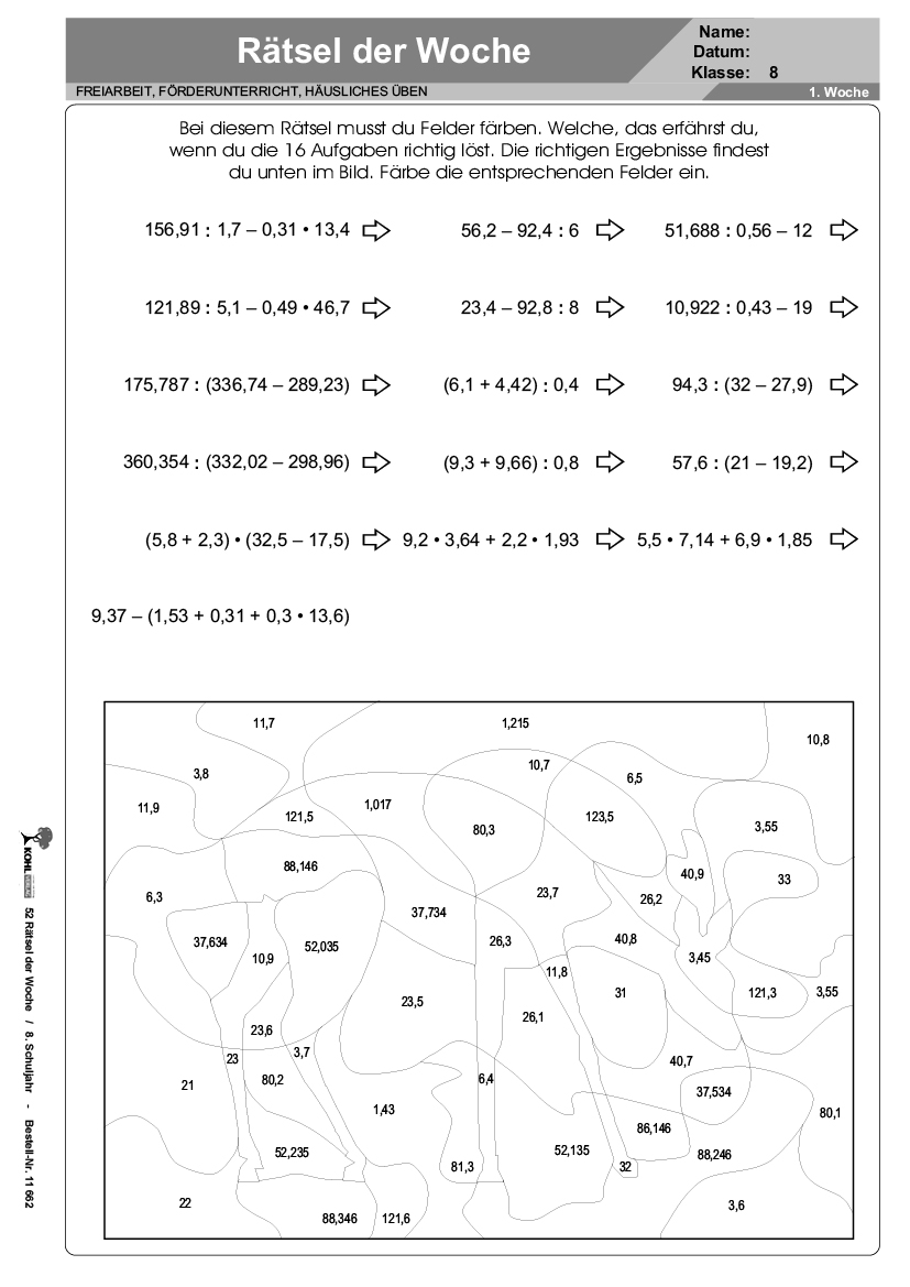 52 Rätsel der Woche / Klasse 8