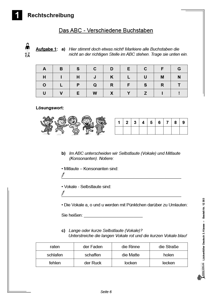 Lückenfüller Deutsch / Klasse 3