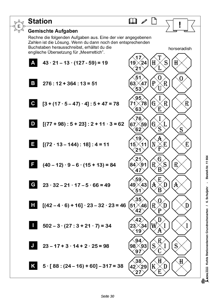 Stationenlernen Grundrechenarten / Klasse 6