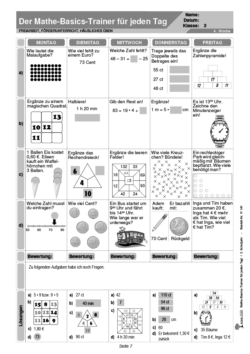 Mathe-Basics-Trainer / Klasse 3