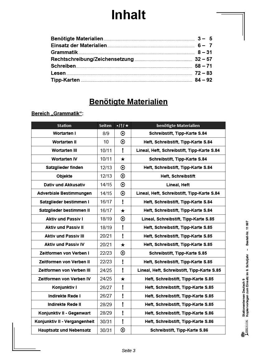 Stationenlernen Deutsch / Klasse 9