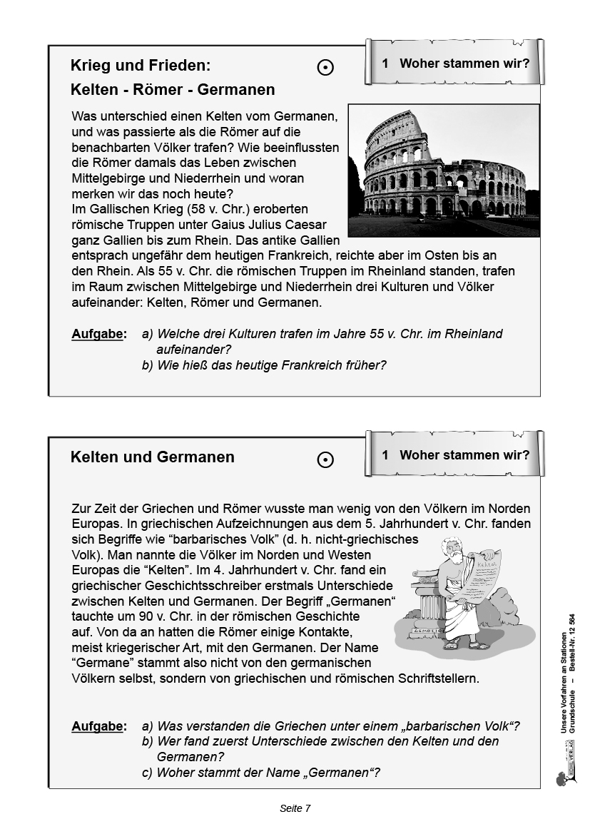 Unsere Vorfahren an Stationen / Geschichte der Kelten und Germanen