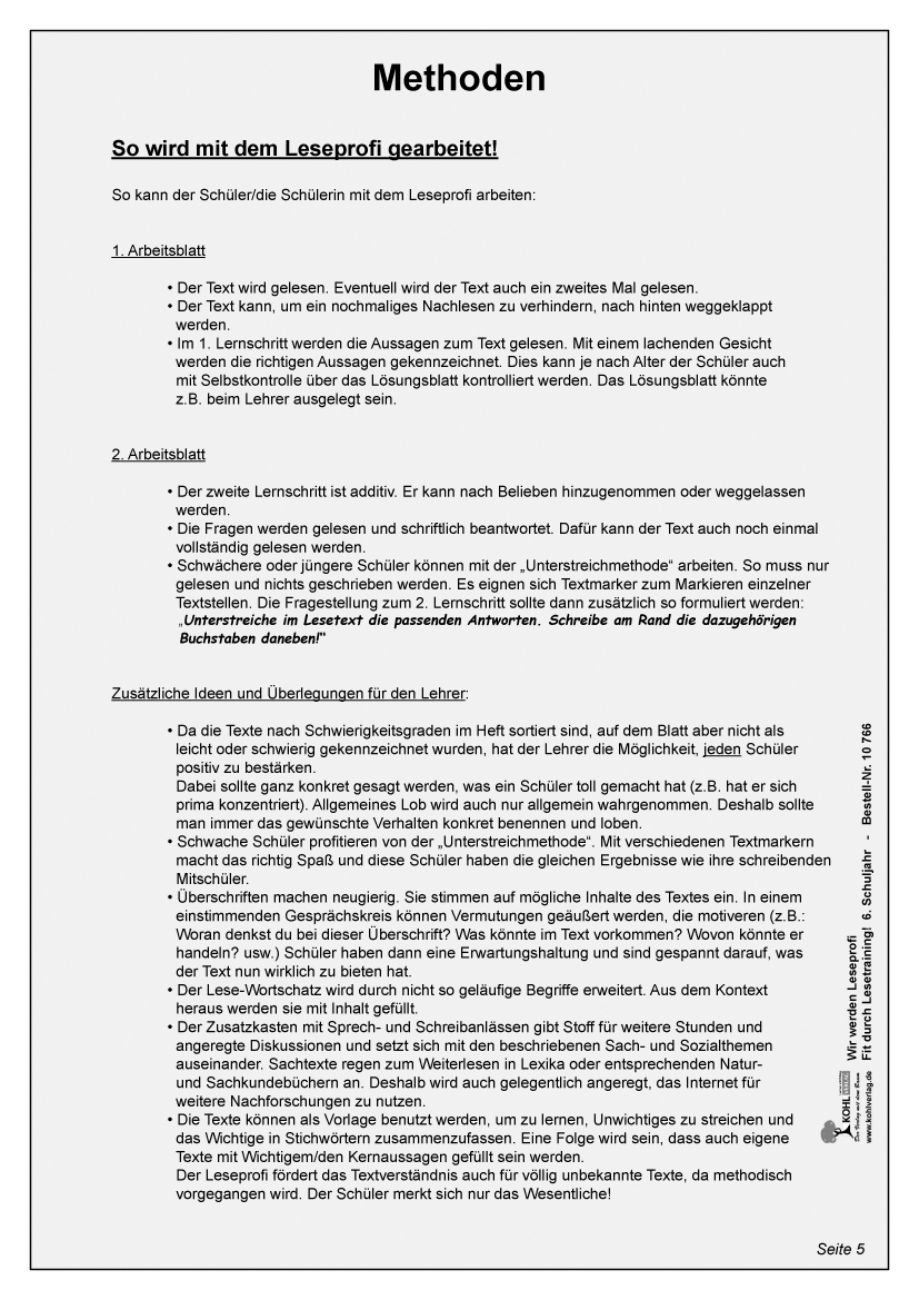 Wir werden Leseprofi / Klasse 6