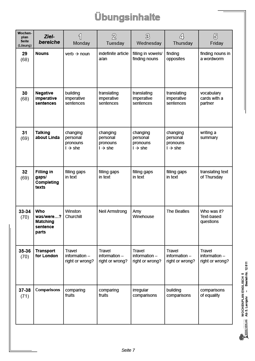 Wochenplan Englisch 5 - Ab 5. Lernjahr