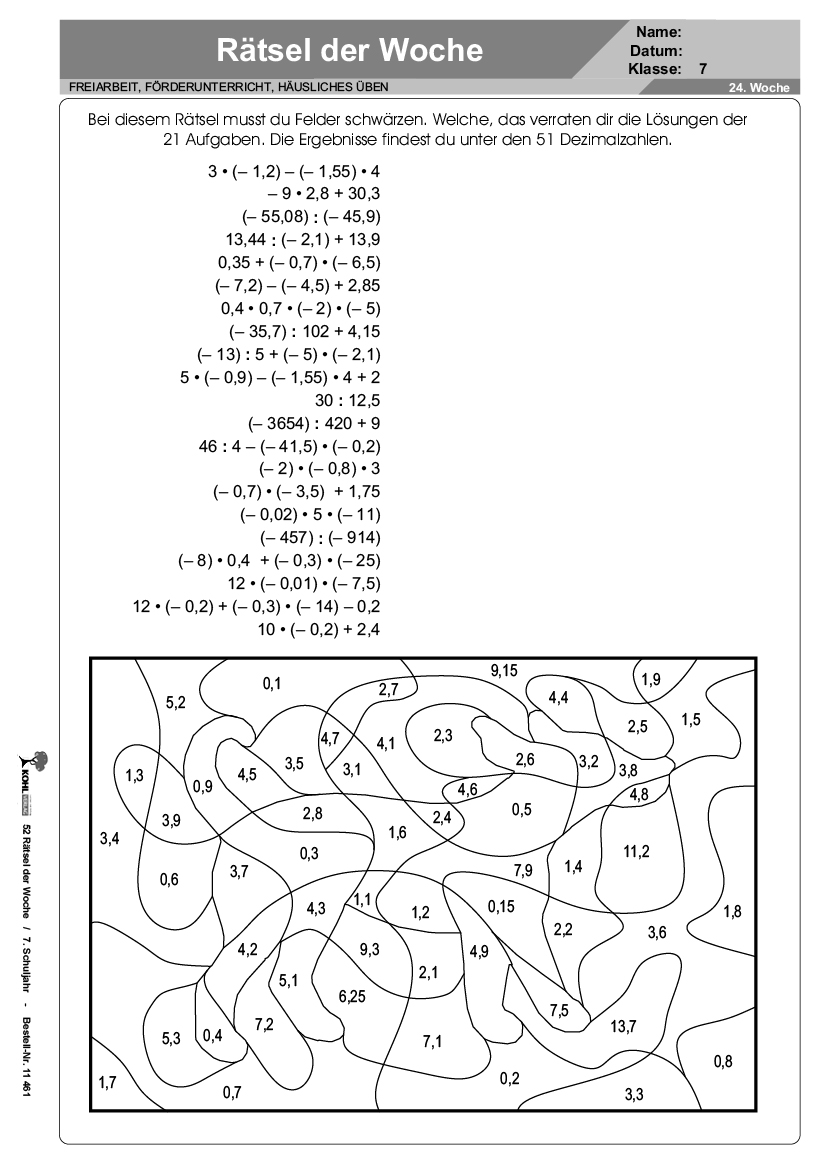 52 Rätsel der Woche / Klasse 7